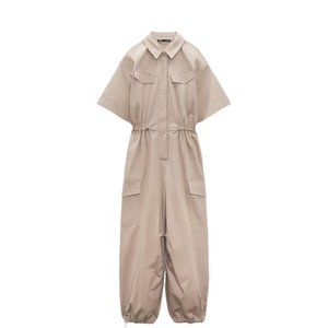 Zara Tan Utility Jumpsuit